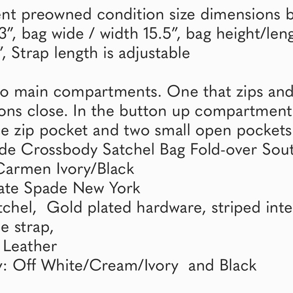 Kate Spade Leather Two-Tone Ivory and Black Fold over satchel ♠️ - Picture 5 of 5